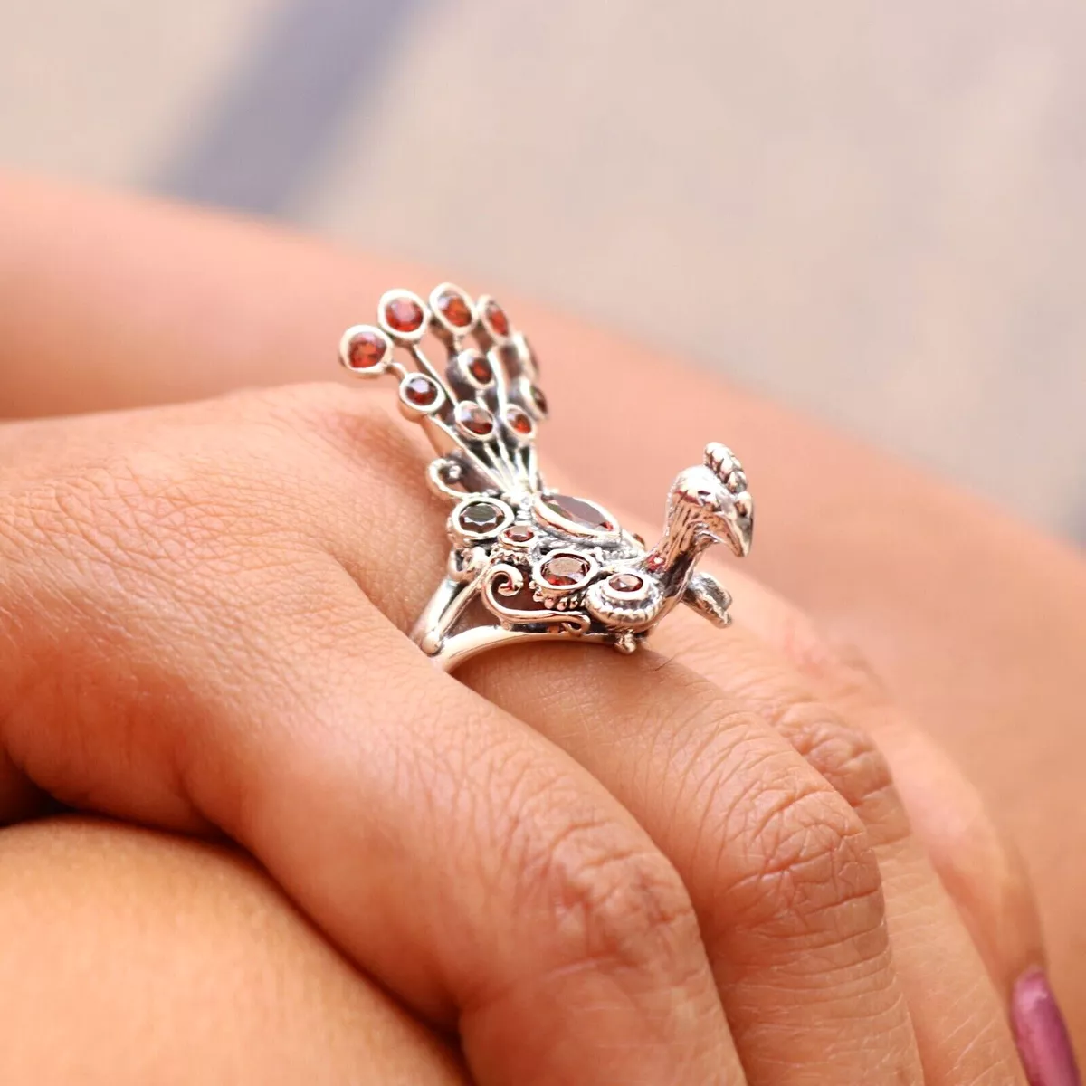 Silver ring clearance peacock design