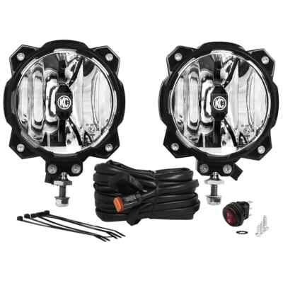 KC HiLiTES 91305 2 White LED Round 6'' Off Road Lights Pair Kit Wide Aluminum