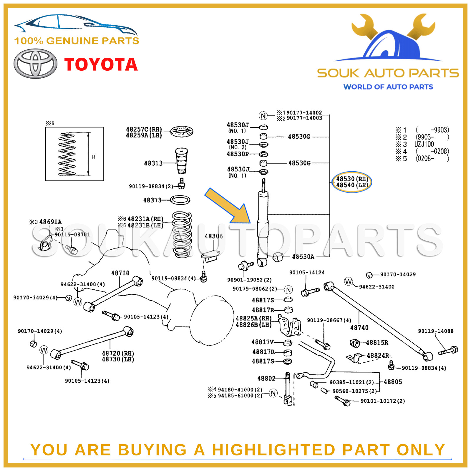 Genuine Toyota 48510-69126 Absorber Assy Shock Front RH or LH