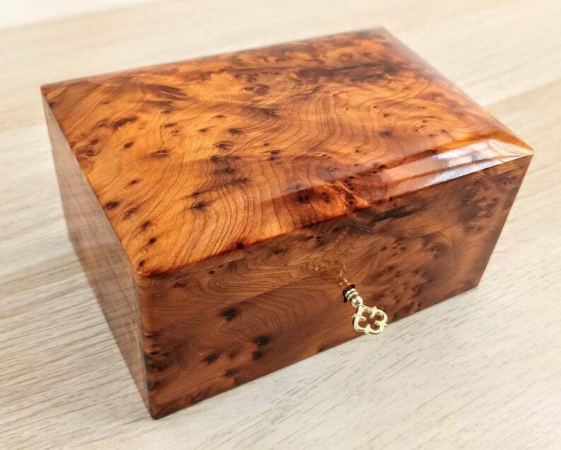 Handmade Thuya Burl Wooden Jewelry Box, Moroccan Thuya Root, Thuya