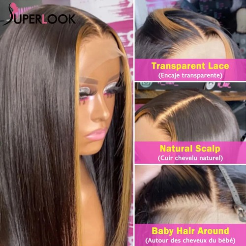 Highlight Short Bob Human Hair Wigs Straight T Part Lace Front Wig Remy Hair Wig - Picture 9 of 23
