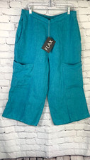 NWT FLAX 100 Linen Blue Flattering Crop Pants Wide Leg 4 Pockets Medium