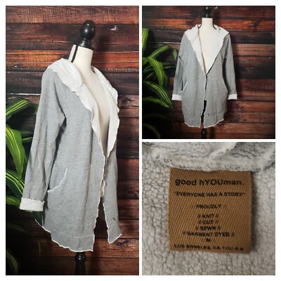 Good hYOUman Cardigan Sweatshirt Medium Hooded Hoodie Stay Positive Made In USA