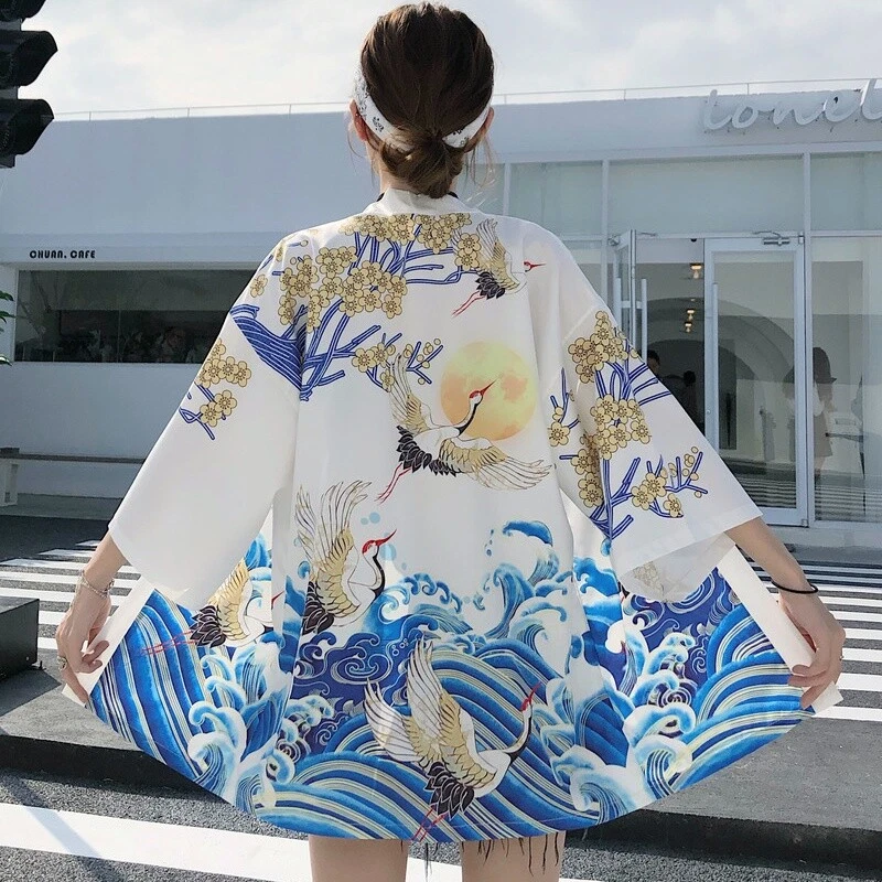 Women Men Kimono Jacket Retro Coat Japanese Casual Cardigan Haori Yukata  Unisex