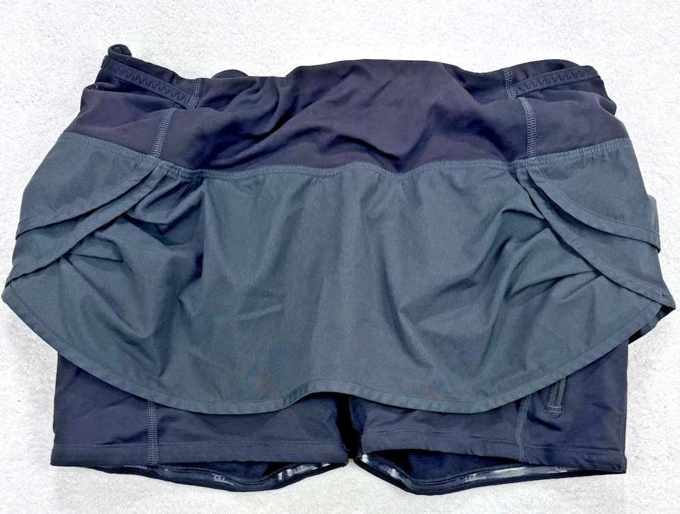 LULULEMON Running Shorts Skort Skirt Black Zipper Pocket Ruffle Size 8 Tennis - Image 2 of 4