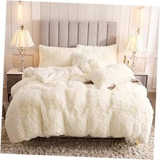 Faux Fur Velvet Fluffy Bedding Duvet Cover Set Down Comforter Queen Cream
