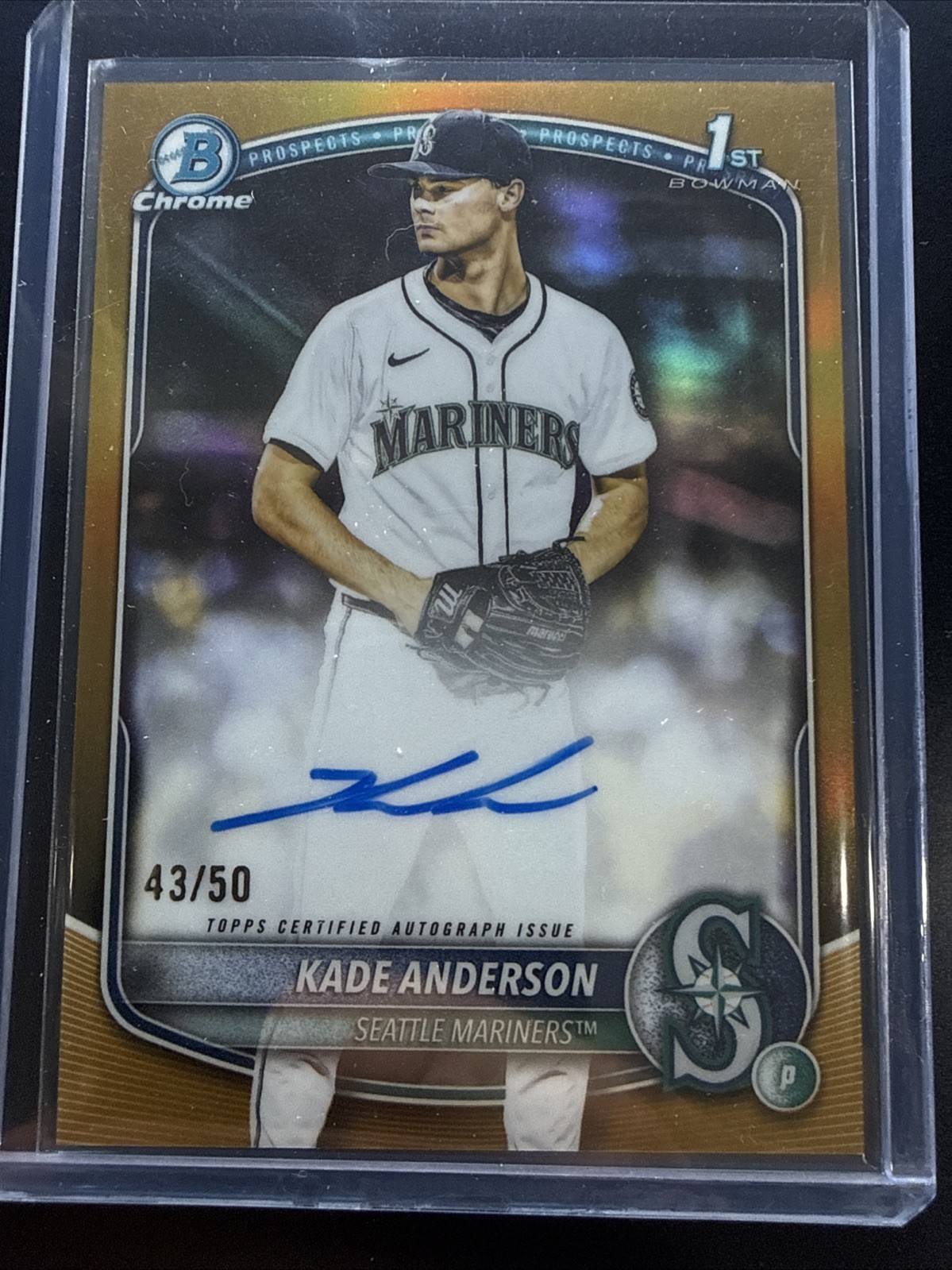 Kade Anderson 2025 Bowman Draft Chrome 1st Auto True Gold /50 Mariners CPA-KA