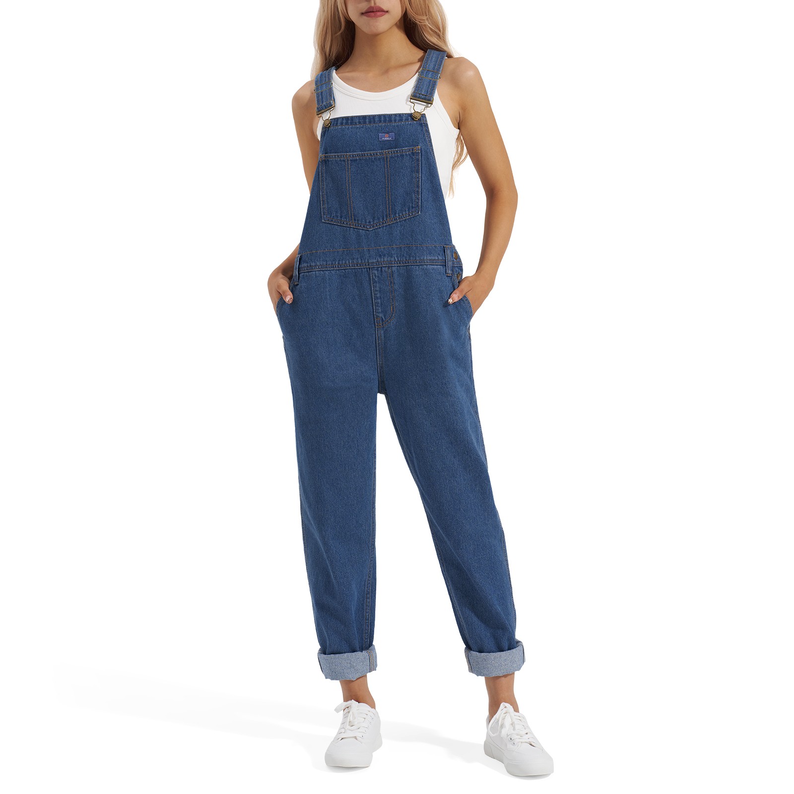 HISEA Women Denim Bib Overalls Anti-Wrinkle Carpenter Tapere