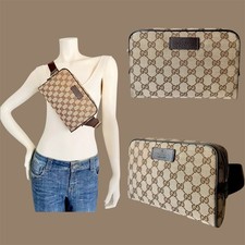 GUCCI GG Canvas Leather Brown Monogram Crossbody Waist Bag