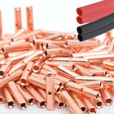 100PCS Non-Insulated Butt Connectors 22-16 AWG 100PCS Heat Shrink Tubing