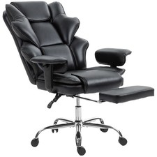 HOMCOM Sedia da Ufficio Inclinabile con Poggiapiedi e Poggiatesta Nero