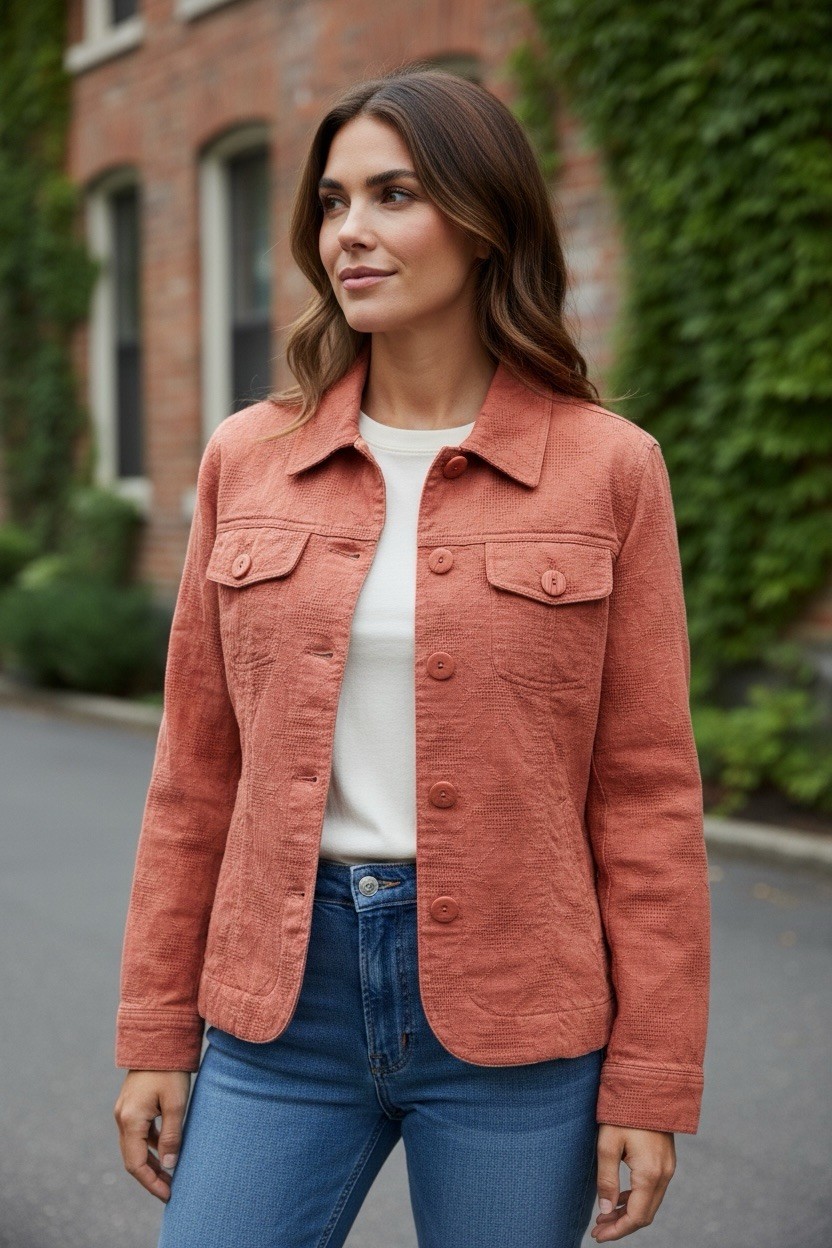 Coldwater creek Women’s Petite Casual Button Up  Textured Jacket Size PM Orange
