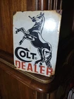 VINTAGE COLT PORCELAIN SIGN OLD FIREARM GUN HANDGUN RIFLE AMMUNITION HORSE AMMO