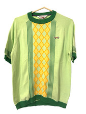 Mens Vintage RETRO FOX Argyle Knit Short Slee...