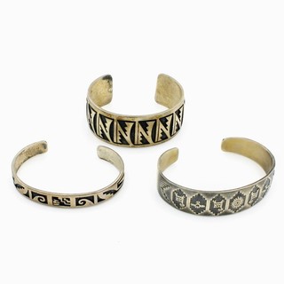 Southwest Signed Sterling Overlay 6.5 to 7.25in Cuff Bracelet Lot of 3 #S5165 3