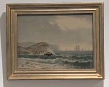 RARE 1875 Wesley Webber Signed Watercolor Coastal Study Antique American Art