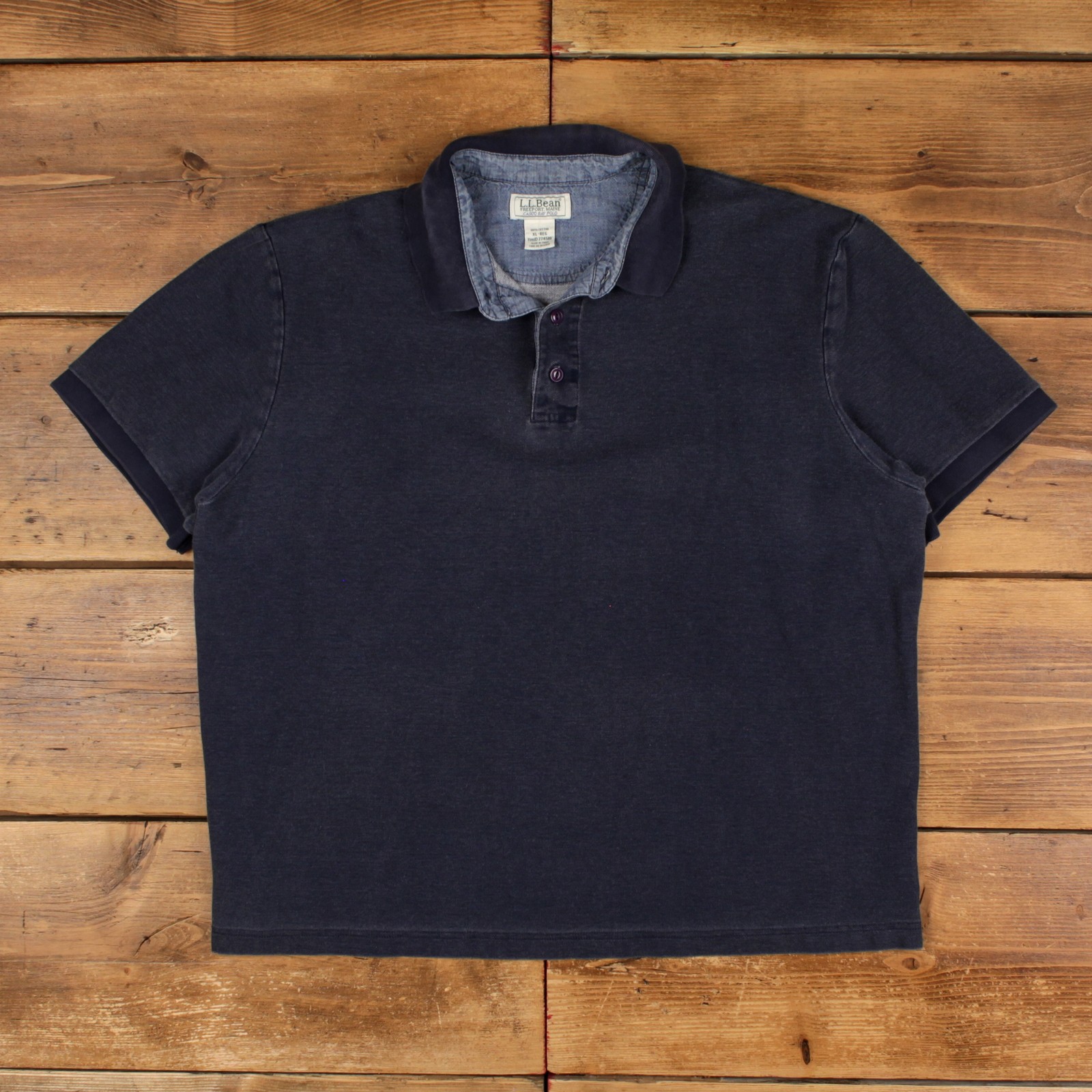 Vintage L L. Bean Polo Shirt XL Reg Mens Solid Navy Blue Collared Preppy