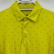 Adidas Primegreen Mens Small Solar Yellow Palm Tree Print Golf Polo Shirt S