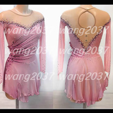 Ice skating dress Competition Figure Skating Twirling Costume pink