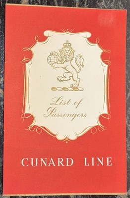 RMS Queen Mary 1961 Passenger List Booklet, Cunard, New York - Southampton