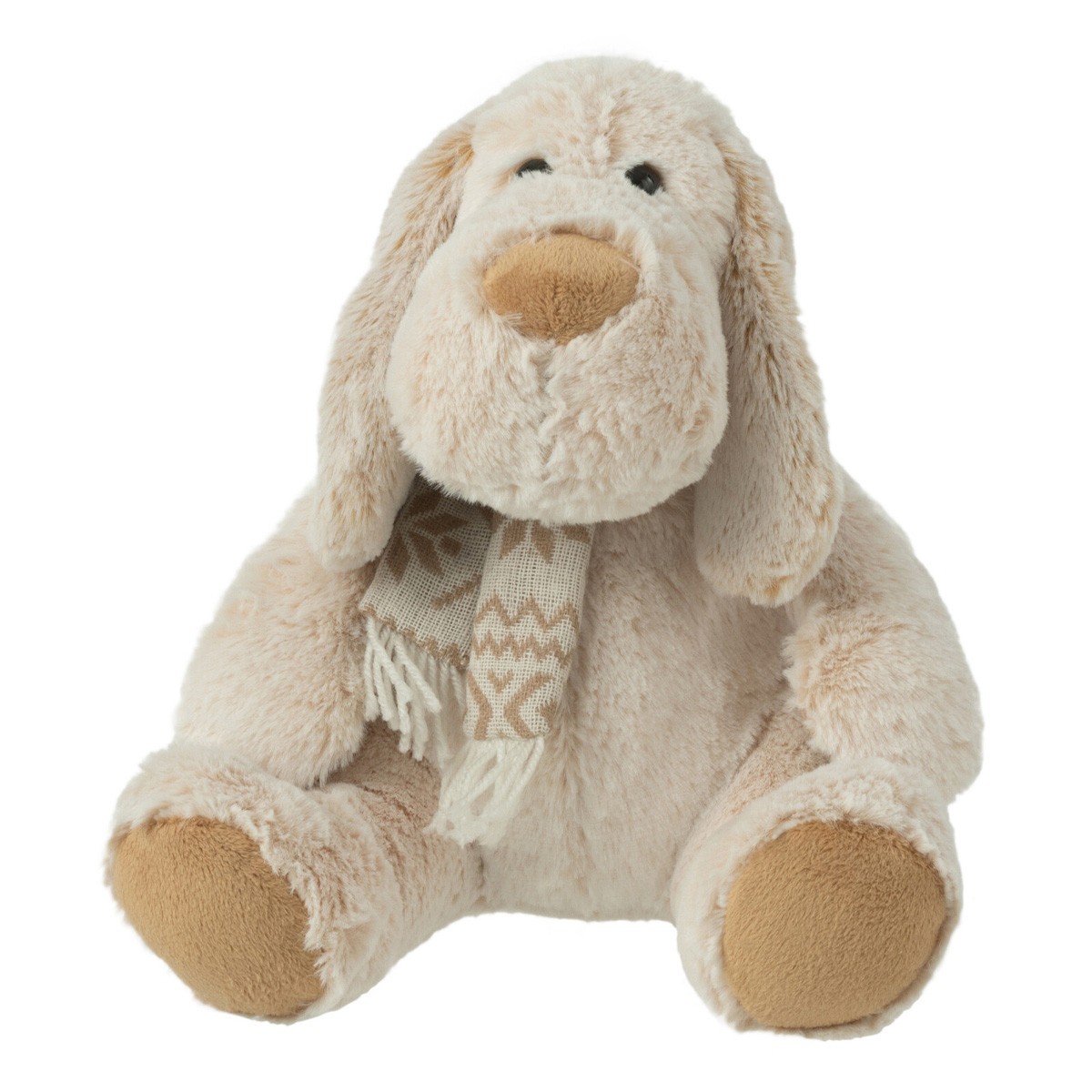 Peluche chien assis écharpe beige 25cm cadeau de naissance idéal