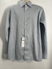 ETON Men's Contemporary Fit Blue/White Stripe Dress Shirt Sz 17.5 Neck 44 Sleeve