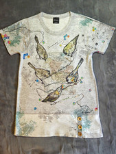 Inoah Tunic Top Dress Small S Gray Birds French Map Art To Wear Made In USA Wood