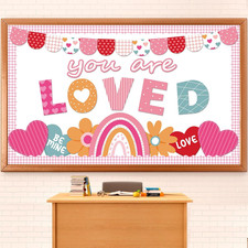 Valentine's Day Bulletin Board Set: Love Heart Rainbow Cutouts for Classrooms