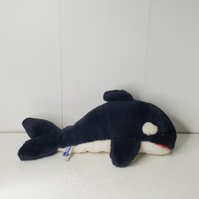 Vintage Sea World Orca Killer Whale Plush Stuffed Animal Toy 14" Black White