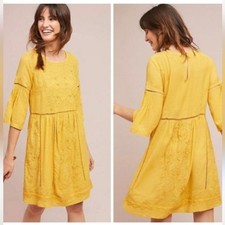 Anthropologie Akemi & Kin Yellow Boho Embroidered Mini Dress Small