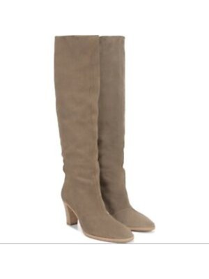 VINCE. Womens Flint Gray Casper Round Toe Stacked Heel Leather Slouch Boot 5.5