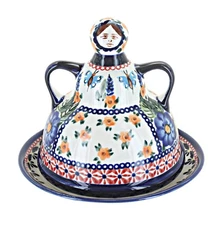 Blue Rose Polish Pottery Floral Butterfly Small Cheese Lady