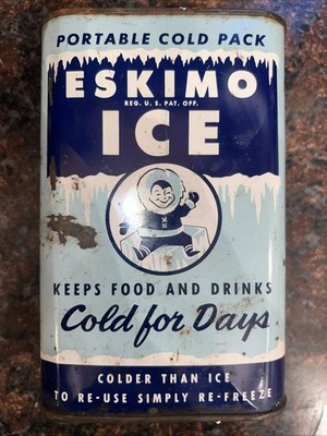 Eskimo Ice Can Canned Vintage Rare Eskimo On The Rocks Graphic NOS FULL