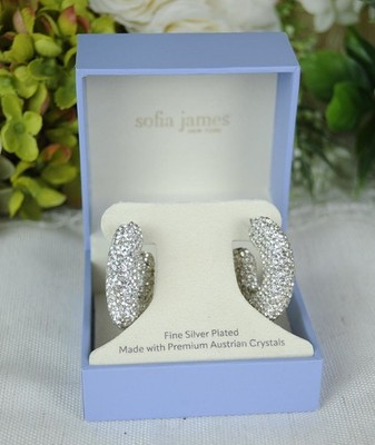 Sofia James Swarovski Fine Silver Plated Premium  WIDE Crystal Hoop Earrings