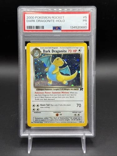 2000 Pokémon Rocket Dark Dragonite Holo #5 PSA 1 Poor