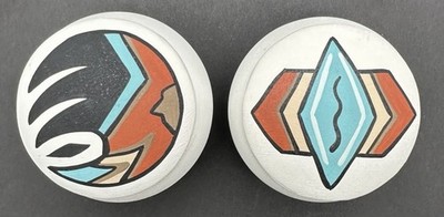 2 Handmade Painted Pottery Trinket Boxes Southwest Tribal Geometric Jars