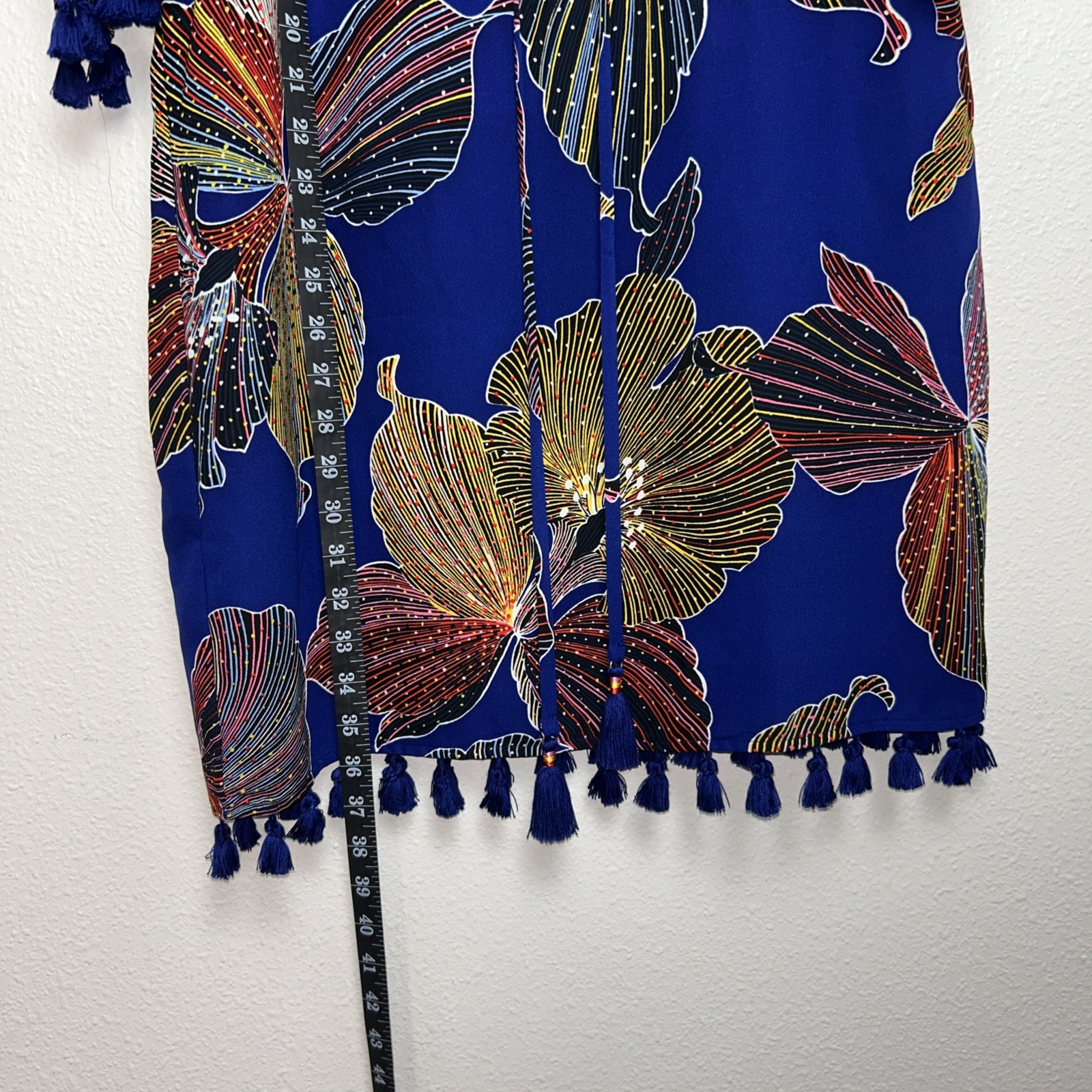 Trina Turk Dress Women's 6 Blue Floral Tie Waist Tassel Detail Beach Vacation