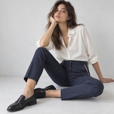 Pinko Navy Straight-cut Mid-rise Pinstripe Trousers Pants