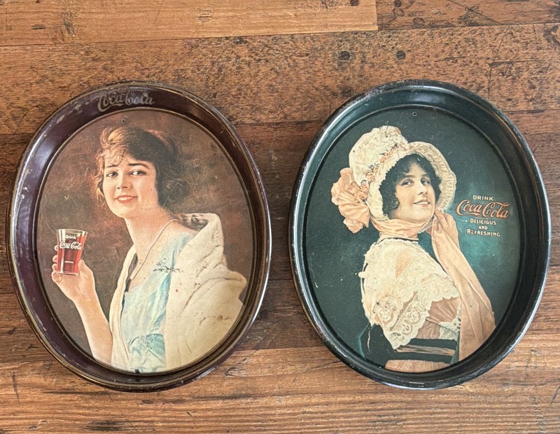 Coca-Cola Soda Advertising Serving Trays Lot of 2 Woman Portrait & Drink Coke