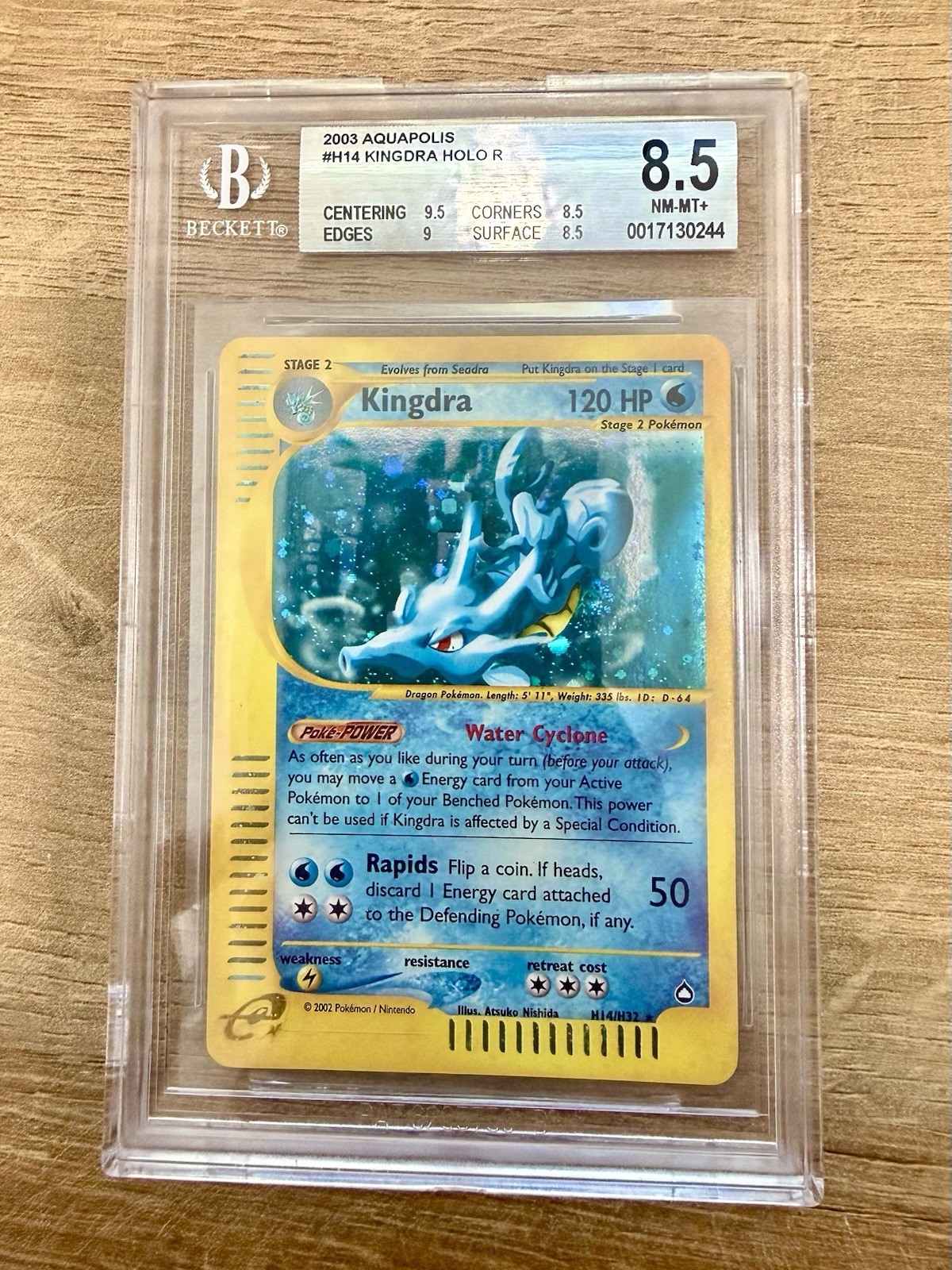 2003 POKEMON AQUAPOLIS #H14 KINGDRA-HOLO BGS 8.5  SWIRL !  (PSA)