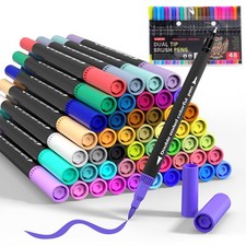Coloring Markers for Adult Coloring Books, 48 Color Dual Brush Marker Pens wi...