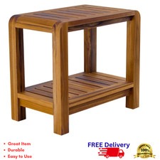 Solid Teak Wood Bench Shower Bath Spa Stool Lower Shelf Fully Assembled New