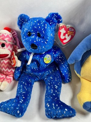 TY Beanie Babies Lot of 5   Bear, Cat, Sock Monkey, Penguin   Tags   Clean