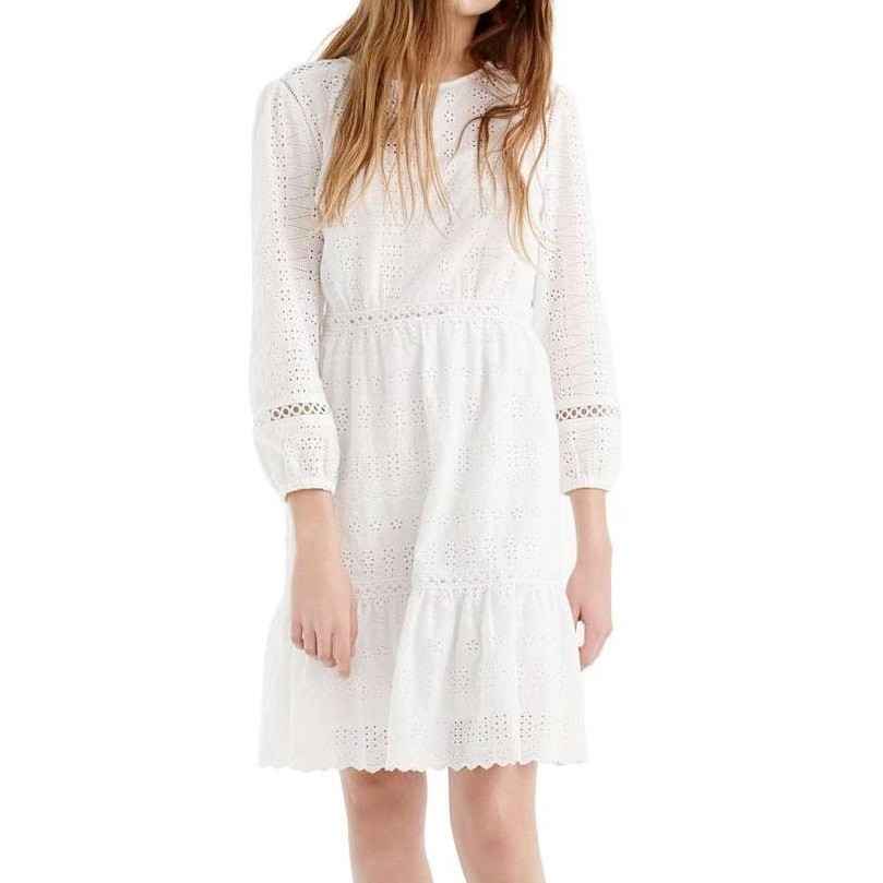J.Crew Embroidered Eyelet Long Sleeve Cotton Dress