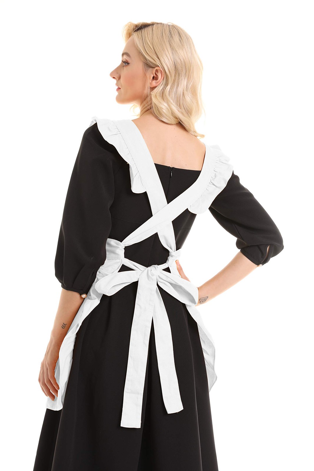 Retro Adjustable Ruffle Apron Kitchen Cooking Baking Cleaning Maid Costume (W...