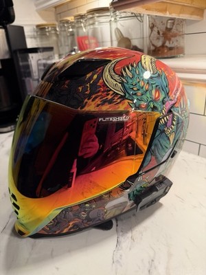 Icon Airflite Blegh  Motorcycle Helmet-  L With Cardo 2nd Helmet Kit Installed