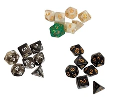 Lot 3 AD&D RPG 7 Piece Dice Sets Pearl White Clear Smoke Black Green Glitter EUC