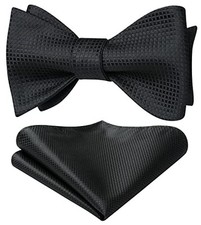 Bow Ties for Men Check Plaid Self Tie Bow Tie and Pocket One Size 01-black