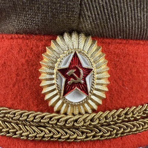 Soviet USSR Russian Red Army Military Troop Officer Parade Visor Hat Cap Size 7 - Picture 2 of 7