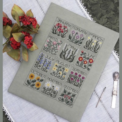 Ein Jahr Blumen Kreuzstich Muster Monate Jahreszeiten Sampler